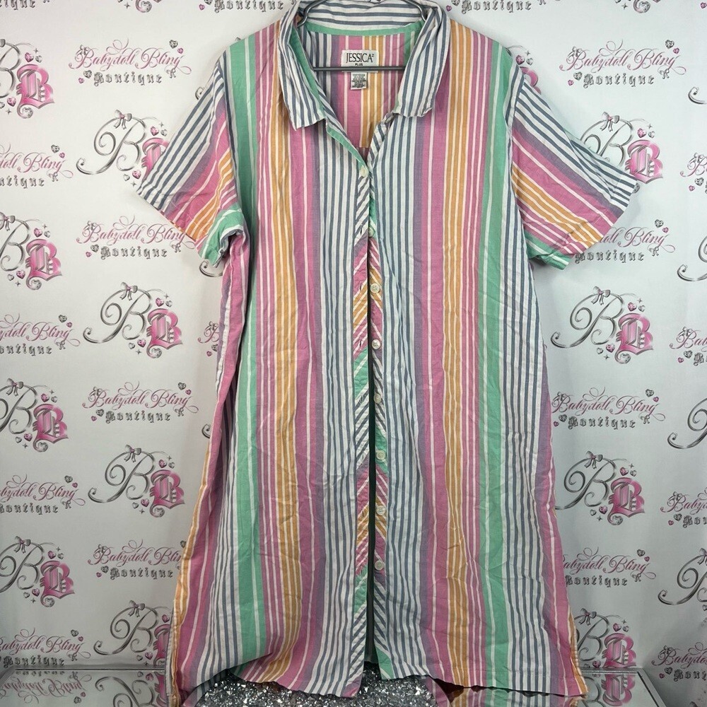 Jessica dress button up vintage retro rainbow Multicolor Striped Collared Shirt